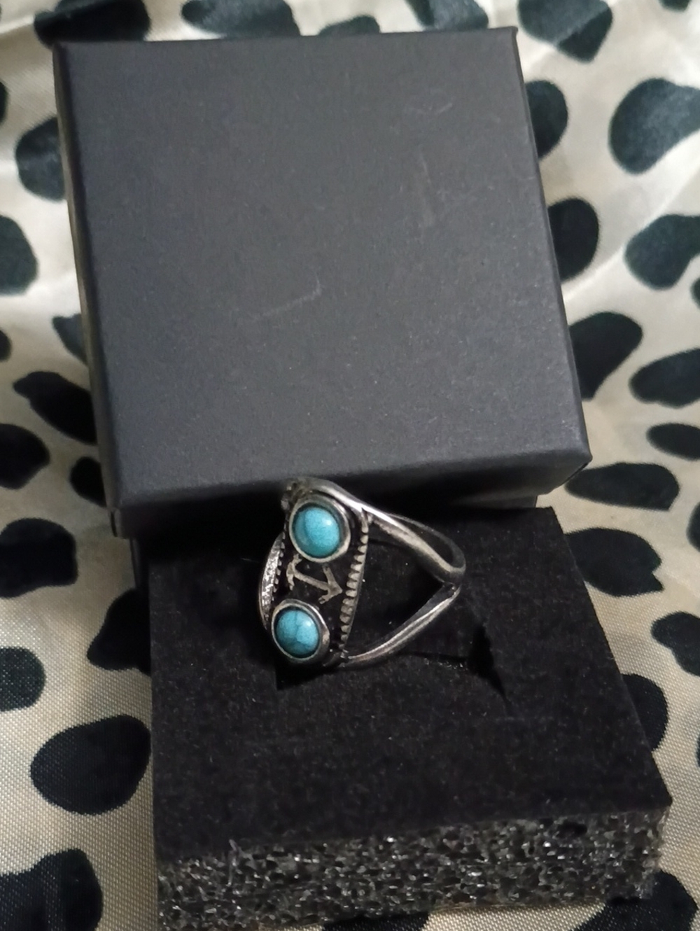 Fashion Turquoise Double Stone Silver-Tone Women’s Ring